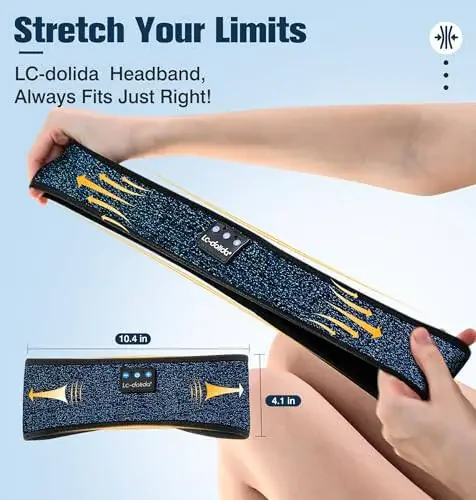 LC-dolida Bluetooth Headband, Reflective Black Headband Headphones Wireless, High Visibility Bluetooth 5.4 Over Ear Headphones for Night Cycling, Jogging, Yoga, Travel - 8