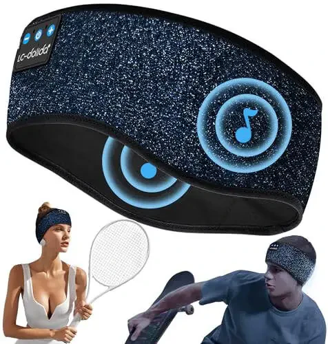 LC-dolida Bluetooth Headband, Reflective Black Headband Headphones Wireless, High Visibility Bluetooth 5.4 Over Ear Headphones for Night Cycling, Jogging, Yoga, Travel - 2
