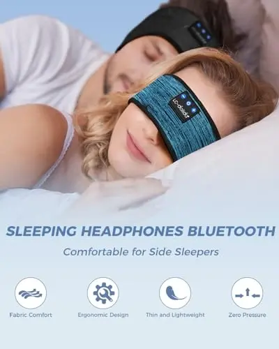 LC-dolida Boho Sleep Headphones Headband, Over Ear Bluetooth Headphones Wireless Womens Headbands, Wireless Earphones Sweat Resistant Band Music Sleeping Eye Mask Earbuds for Sports Unique Gifts - 4