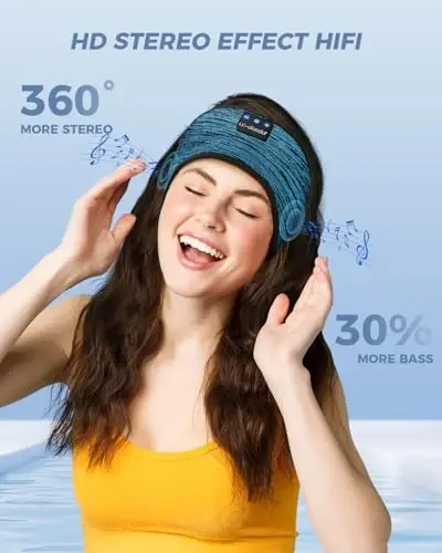 LC-dolida Boho Sleep Headphones Headband, Over Ear Bluetooth Headphones Wireless Womens Headbands, Wireless Earphones Sweat Resistant Band Music Sleeping Eye Mask Earbuds for Sports Unique Gifts - 5