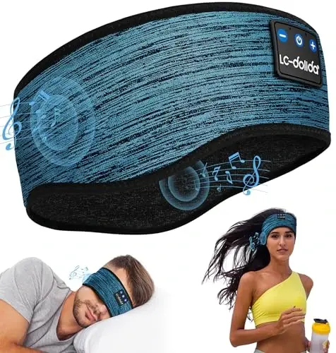LC-dolida Boho Sleep Headphones Headband, Over Ear Bluetooth Headphones Wireless Womens Headbands, Wireless Earphones Sweat Resistant Band Music Sleeping Eye Mask Earbuds for Sports Unique Gifts 