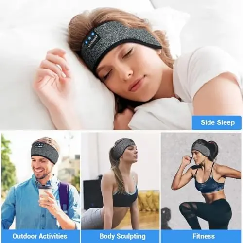 LC-dolida Повязка на голову для сна, Bluetooth 5.4, Спортивная повязка на голову, Беспроводные ультратонкие HD стереонаушники, Беспроводные наушники для сна для тренировок, йоги, бессонницы, бега, медитации, подарков - 5