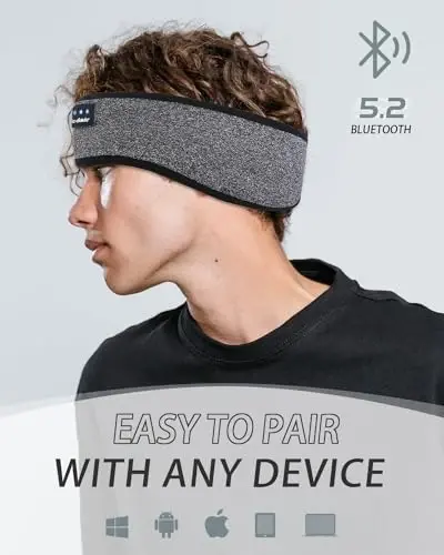 LC-dolida Повязка на голову для сна, Bluetooth 5.4, Спортивная повязка на голову, Беспроводные ультратонкие HD стереонаушники, Беспроводные наушники для сна для тренировок, йоги, бессонницы, бега, медитации, подарков - 6