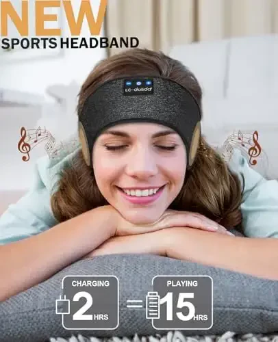 LC-dolida Sleep Headphones Headband Bluetooth 5.4, Headband Earphones Wireless with USB C Charge Port, Sleep Mask for Sleeping, Sports, Gifts, Workout, Jogging, Yoga, Insomnia, Air Travel, Meditation - 5