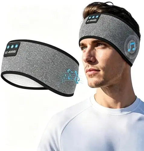 LC-dolida Sleep Headphones Bluetooth 5.4, Headband Headphones Earphones Wireless, Sleep Mask for Gifts,Workout,Jogging,Yoga(Ash) - 1