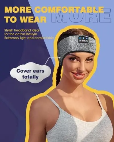 LC-dolida Sleep Headphones Bluetooth 5.4, Headband Headphones Earphones Wireless, Sleep Mask for Gifts,Workout,Jogging,Yoga(Ash) - 3