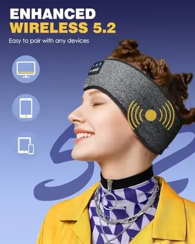 LC-dolida Sleep Headphones Bluetooth 5.4, Headband Headphones Earphones Wireless, Sleep Mask for Gifts,Workout,Jogging,Yoga(Ash) - 4