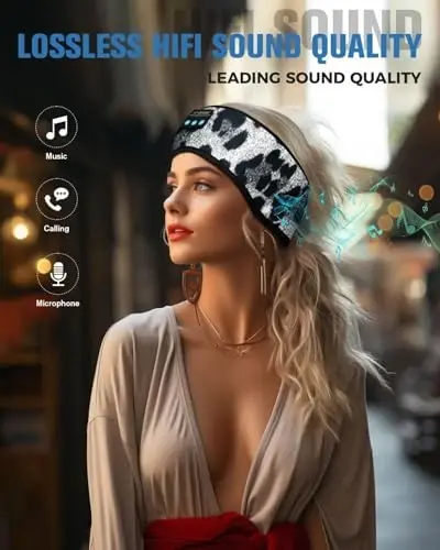 LC-dolida Sleep Headphones Bluetooth 5.4, Headband Headphones Earphones Wireless, Sleep Mask for Gifts,Workout,Jogging,Yoga(Black and White) - LC-DOLIDA (1)