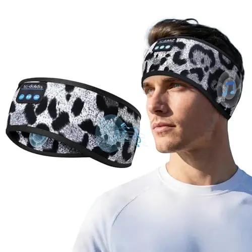 LC-dolida Sleep Headphones Bluetooth 5.4, Headband Headphones Earphones Wireless, Sleep Mask for Gifts,Workout,Jogging,Yoga(Black and White) - 1