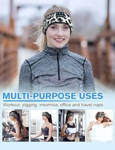 LC-dolida Sleep Headphones Bluetooth 5.4, Headband Headphones Earphones Wireless, Sleep Mask for Gifts,Workout,Jogging,Yoga(Black and White) - 4