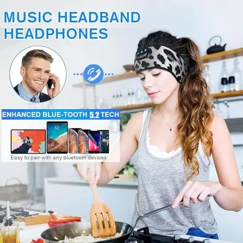 LC-dolida Sleep Headphones Bluetooth 5.4, Headband Headphones Earphones Wireless, Sleep Mask for Gifts,Workout,Jogging,Yoga(Black and White) - 5