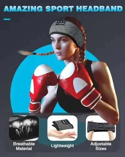 LC-dolida Sleep Headphones Bluetooth 5.4, Headband Headphones Earphones Wireless, Sleep Mask for Gifts,Workout,Jogging,Yoga(Greige) - 4