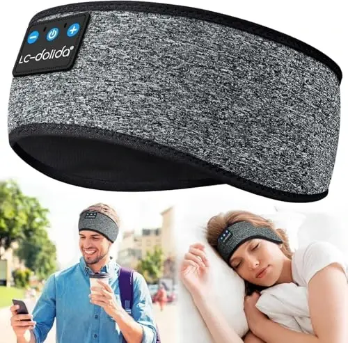 LC-dolida Sleep Headphones Bluetooth 5.4, Headband Headphones Earphones Wireless, Sleep Mask for Gifts,Workout,Jogging,Yoga(Greige) - 1
