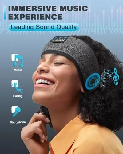 LC-dolida Sleep Headphones Bluetooth 5.4, Headband Headphones Earphones Wireless, Sleep Mask for Gifts,Workout,Jogging,Yoga(Greige) - 3