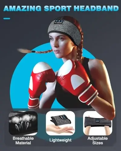 LC-dolida Sleep Headphones Bluetooth 5.4, Headband Headphones Earphones Wireless, Sleep Mask for Gifts,Workout,Jogging,Yoga(Greige) - 4