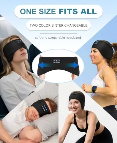 LC-dolida Sleep Headphones Bluetooth 5.4, Headband Headphones Earphones Wireless, Sleep Mask for Gifts,Workout,Jogging,Yoga(Ink) - 5