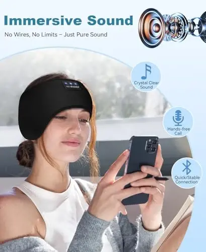 LC-dolida Sleep Headphones Bluetooth 5.4, Headband Headphones Earphones Wireless, Sleep Mask for Gifts,Workout,Jogging,Yoga(Ink) - 6
