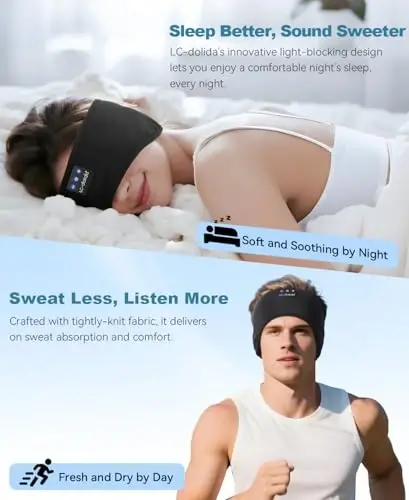 LC-dolida Sleep Headphones Bluetooth 5.4, Headband Headphones Earphones Wireless, Sleep Mask for Gifts,Workout,Jogging,Yoga(Ink) - LC-DOLIDA (1)