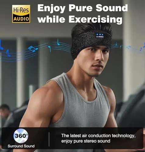 LC-dolida Sleep Headphones Bluetooth 5.4, Headband Headphones Earphones Wireless, Sleep Mask for Gifts,Workout,Jogging,Yoga(Jet) - 3