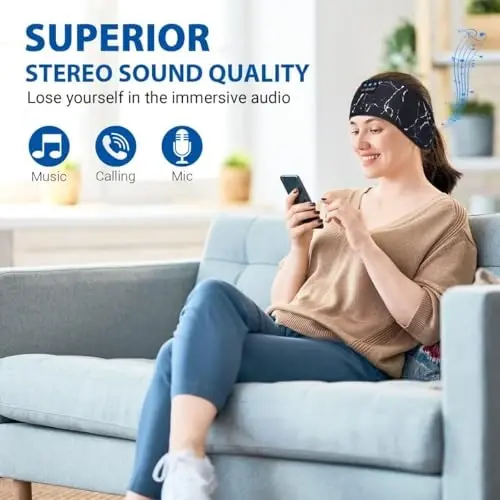 LC-dolida Sleep Headphones Bluetooth 5.4, Headband Headphones Earphones Wireless, Sleep Mask for Gifts,Workout,Jogging,Yoga（Lightning Pattern） - 2