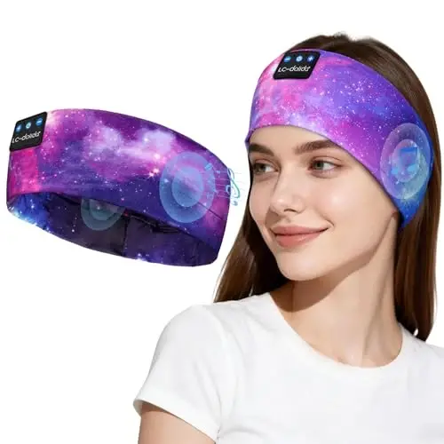 LC-dolida Sleep Headphones Bluetooth 5.4, Headband Headphones Earphones Wireless, Sleep Mask for Gifts,Workout,Jogging,Yoga(Purple) - 1