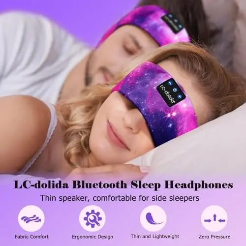 LC-dolida Sleep Headphones Bluetooth 5.4, Headband Headphones Earphones Wireless, Sleep Mask for Gifts,Workout,Jogging,Yoga(Purple) - LC-DOLIDA (1)
