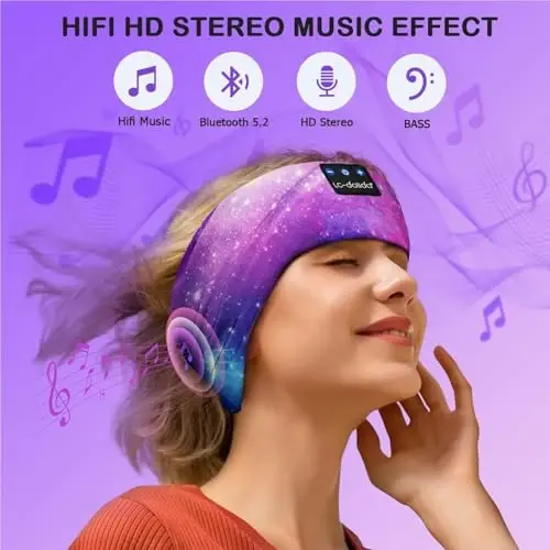 LC-dolida Sleep Headphones Bluetooth 5.4, Headband Headphones Earphones Wireless, Sleep Mask for Gifts,Workout,Jogging,Yoga(Purple) - 3