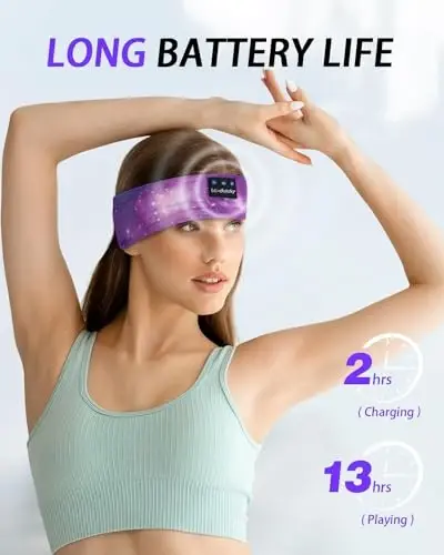 LC-dolida Sleep Headphones Bluetooth 5.4, Headband Headphones Earphones Wireless, Sleep Mask for Gifts,Workout,Jogging,Yoga(Purple) - 5
