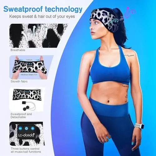 LC-dolida Sleep Headphones Bluetooth, Headband Headphones Earphones Wireless, Sleep Mask for Sleeping, Sports, Gifts, Workout, Jogging, Yoga,Insomnia, Air Travel, Meditation - 5