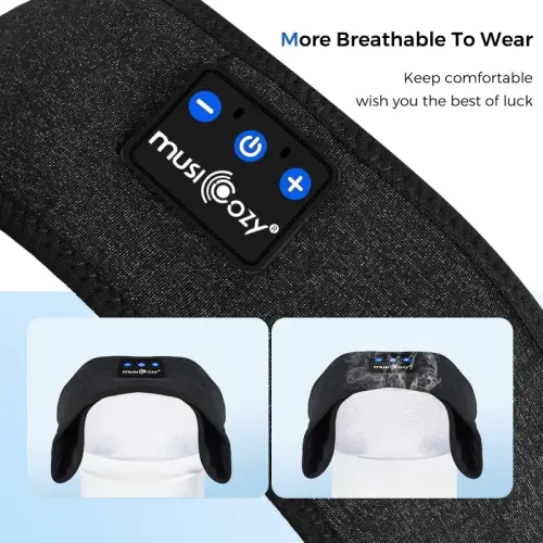 LC-dolida Sleep Headphones Bluetooth Headband Mask, Sweat Resistant Sports Wireless Earphones, Ultra-Thin HD Stereo Black Headband Speaker Sleeping Eye Mask for Women Men Teen Running Cool Gadgets - 3
