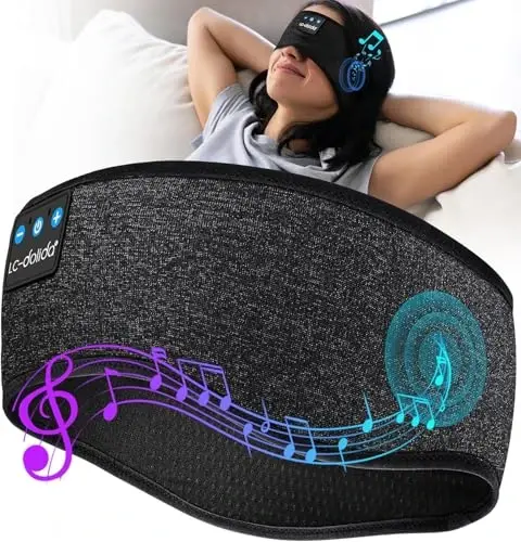 LC-dolida Sleep Headphones Bluetooth Headband Mask, Sweat Resistant Sports Wireless Earphones, Ultra-Thin HD Stereo Black Headband Speaker Sleeping Eye Mask for Women Men Teen Running Cool Gadgets - LC-DOLIDA