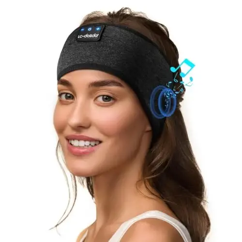 LC-dolida Sleep Headphones Bluetooth Headband Mask, Sweat Resistant Sports Wireless Earphones, Ultra-Thin HD Stereo Black Headband Speaker Sleeping Eye Mask for Women Men Teen Running Cool Gadgets - LC-DOLIDA (1)