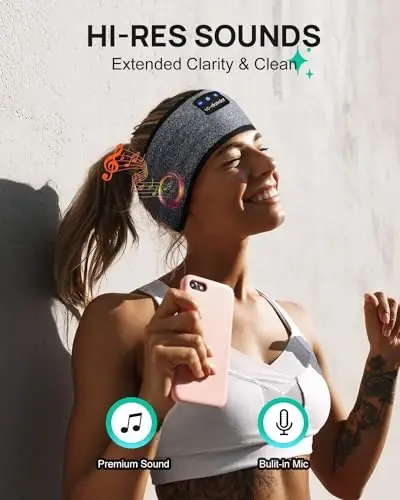 LC-dolida Sleep Headphones Headband Bluetooth 5.4, Sports Headband Earphones Wireless with Speaker Microphone USB C for Sleeping Gift Workout Jogging Yoga Insomnia Travel Meditation, Ash Grey - 3