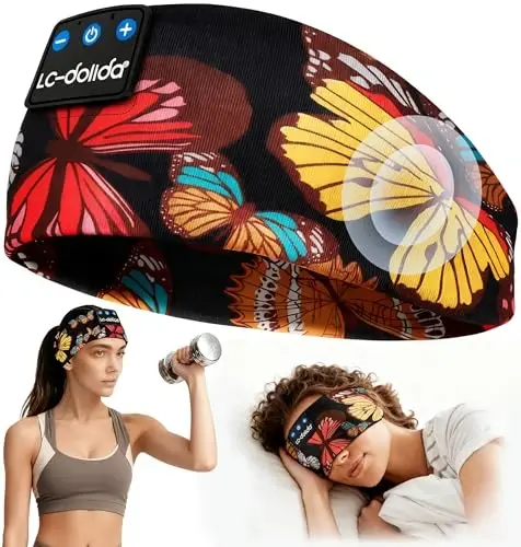 LC-dolida Sleep Headphones Headband Bluetooth 5.4, Sports Headband Earphones Wireless with Speaker Microphone USB C for Women Sleeping Gift Workout Jogging Yoga Insomnia Travel Meditation, Butterfly - 5