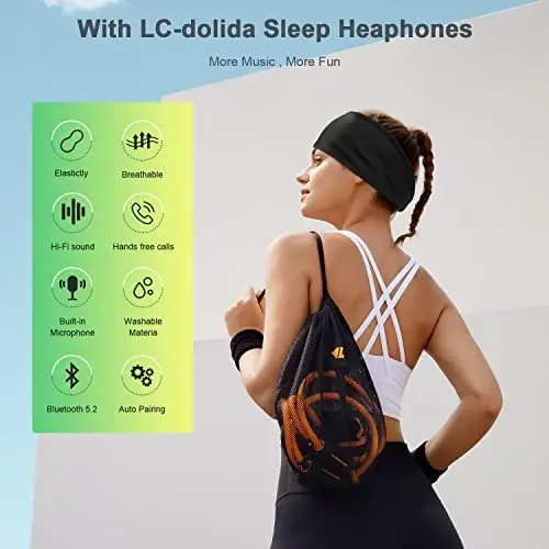 LC-dolida Sleep Headphones Headband Bluetooth 5.4, USB C zaryadlash porti bilan simsiz bosh bantli naushniklar, uxlash uchun ko'zoynak, sport, sovg'alar, mashq qilish, yugurish, yoga, uyqusizlik, havo sayohati, meditatsiya - LC-DOLIDA (1)