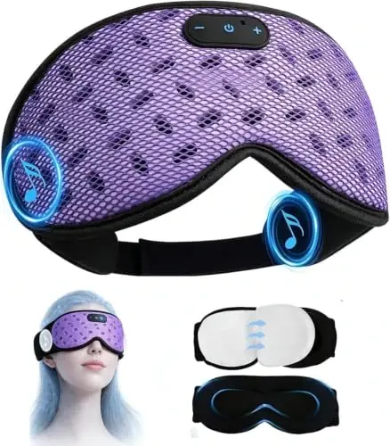 LC-dolida Sleep Headphones, Sleep Mask with Bluetooth 5.4 Headphones, Detachable 3D Blackout Eye Mask with Wireless Headphones Bluetooth Sleep Mask for Side Sleepers, Cooling Music Mask Gift-Lilac - 1