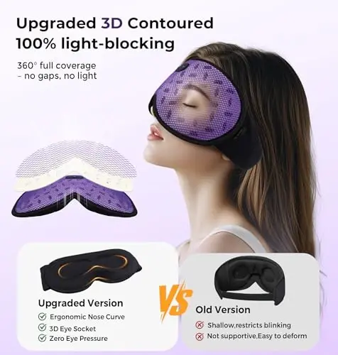 LC-dolida Sleep Headphones, Sleep Mask with Bluetooth 5.4 Headphones, Detachable 3D Blackout Eye Mask with Wireless Headphones Bluetooth Sleep Mask for Side Sleepers, Cooling Music Mask Gift-Lilac - 2