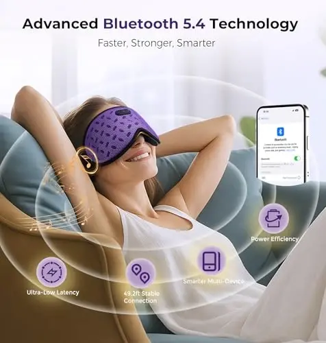 LC-dolida Sleep Headphones, Sleep Mask with Bluetooth 5.4 Headphones, Detachable 3D Blackout Eye Mask with Wireless Headphones Bluetooth Sleep Mask for Side Sleepers, Cooling Music Mask Gift-Lilac - 4