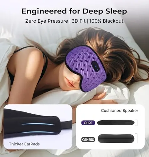 LC-dolida Sleep Headphones, Sleep Mask with Bluetooth 5.4 Headphones, Detachable 3D Blackout Eye Mask with Wireless Headphones Bluetooth Sleep Mask for Side Sleepers, Cooling Music Mask Gift-Lilac - 5
