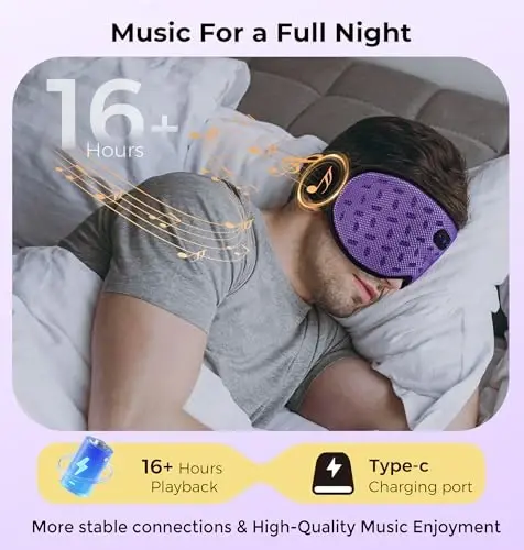 LC-dolida Sleep Headphones, Sleep Mask with Bluetooth 5.4 Headphones, Detachable 3D Blackout Eye Mask with Wireless Headphones Bluetooth Sleep Mask for Side Sleepers, Cooling Music Mask Gift-Lilac - 6