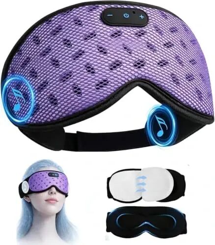 LC-dolida Sleep Headphones, Sleep Mask with Bluetooth 5.4 Headphones, Detachable 3D Blackout Eye Mask with Wireless Headphones Bluetooth Sleep Mask for Side Sleepers, Cooling Music Mask Gift-Lilac - LC-dolida