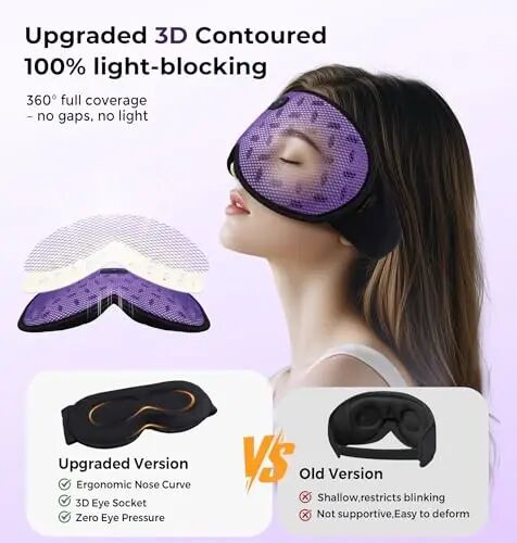 LC-dolida Sleep Headphones, Sleep Mask with Bluetooth 5.4 Headphones, Detachable 3D Blackout Eye Mask with Wireless Headphones Bluetooth Sleep Mask for Side Sleepers, Cooling Music Mask Gift-Lilac - LC-dolida (1)