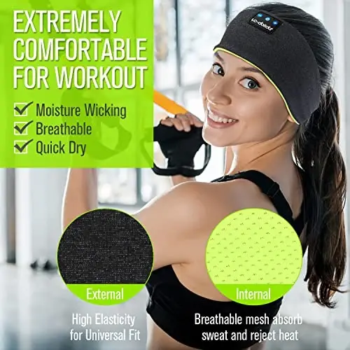 LC-dolida Sleep Headphones Wireless Bluetooth Headband Headphones for Sleeping Music Band Cozy Sleep Mask with Thin HD Stereo Speakers Perfect for Side Sleepers(Black New) - 5