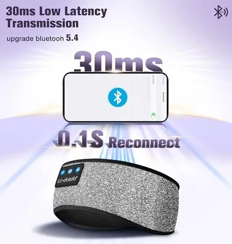 LC-dolida Sleep Headphones Wireless Bluetooth Headband Headphones for Sleeping Music Band Cozy Sleep Mask with Thin HD Stereo Speakers Perfect for Side Sleepers(Sliver) - 5
