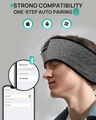 LC-dolida Sleep Headphones Headband Bluetooth 5.4, Sports Headband Earphones Wireless with Speaker Microphone USB C for Sleeping Gift Workout Jogging Yoga Insomnia Travel Meditation, Ash Grey - 4