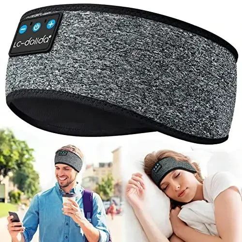 LC-dolida Sleep Headphones Headband Bluetooth 5.4, Sports Headband Earphones Wireless with Speaker Microphone USB C for Sleeping Gift Workout Jogging Yoga Insomnia Travel Meditation, Ash Grey - 1