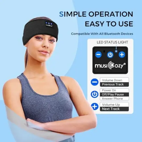 LC-dolida Uyku Kulaklığı Bluetooth Kafa Bandı Maskesi, Tere Dayanıklı Spor Kablosuz Kulaklıklar, Ultra İnce HD Stereo Siyah Kafa Bandı Hoparlörlü Uyku Göz Maskesi, Kadınlar, Erkekler ve Gençler İçin Koşu ve Harika Hediyeler - 5