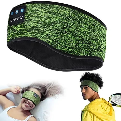 LC-dolida Sleep Headphones Wireless Bluetooth Headband Headphones for Sleeping Music Band Cozy Sleep Mask with Thin HD Stereo Speakers Perfect for Side Sleepers(Olive) - LC-DOLIDA