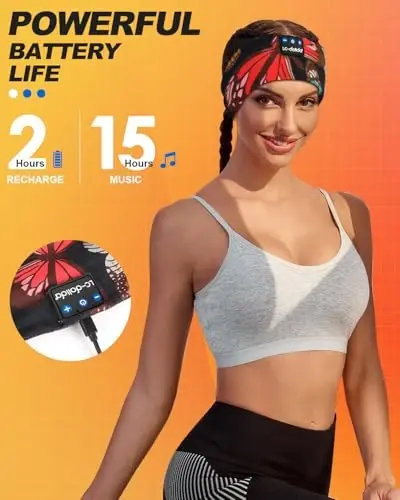 LC-dolida Sleep Headphones Headband Bluetooth 5.4, Sports Headband Earphones Wireless with Speaker Microphone USB C for Women Sleeping Gift Workout Jogging Yoga Insomnia Travel Meditation, Butterfly - 5