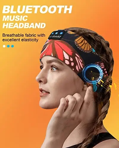 LC-dolida Sleep Headphones Headband Bluetooth 5.4, Sports Headband Earphones Wireless with Speaker Microphone USB C for Women Sleeping Gift Workout Jogging Yoga Insomnia Travel Meditation, Butterfly - 3